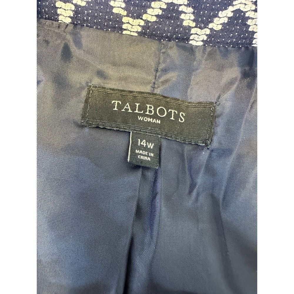 Talbots Diamond Lattice Cotton Blazer Jacket Plus Size 14W Navy White Office - Picture 9 of 13